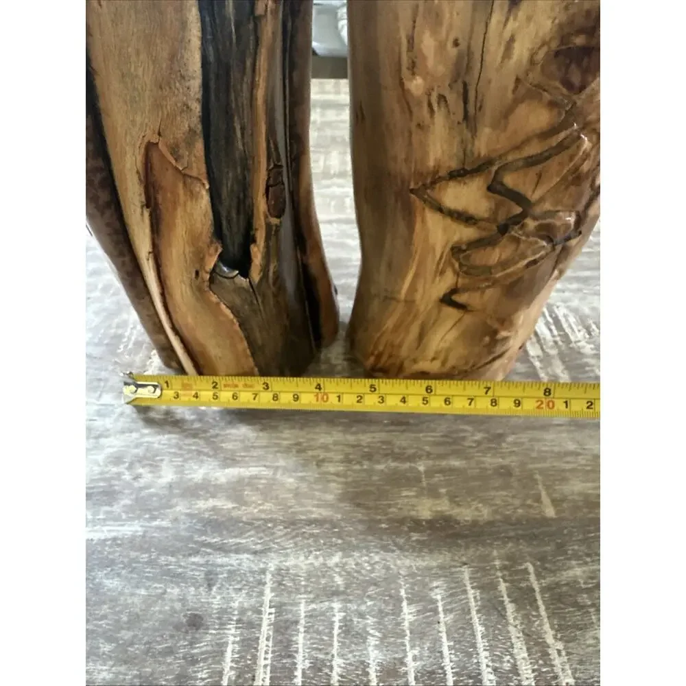 Colorado Aspen Wood Set Of 2 Hand Carved Votive Candle Holders 7”
